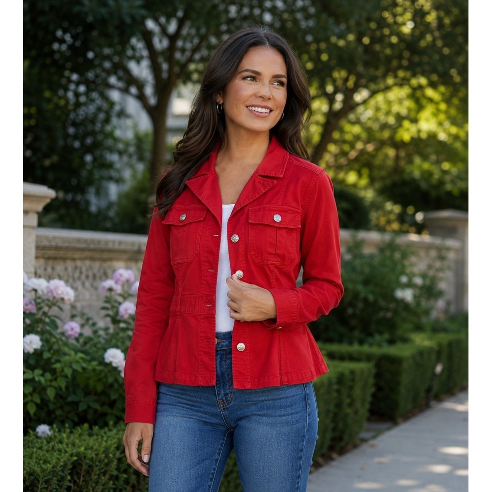 Liverpool LA Utility Jacket Womens Small Red Fire Brick Stretch Button Front